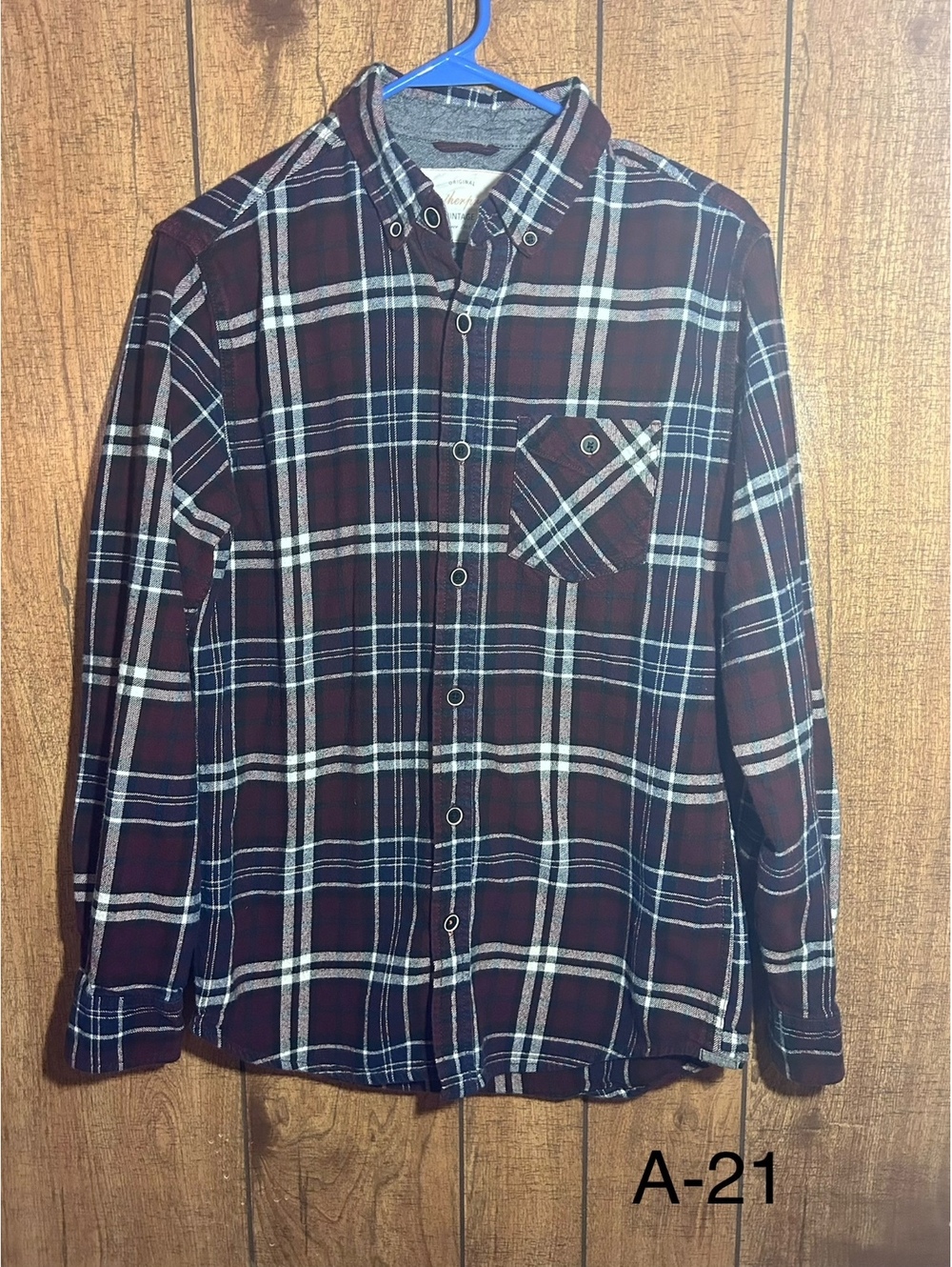 Weatherproof Vintage Men’s Small Burgundy Plaid Cotton Flannel Shirt
